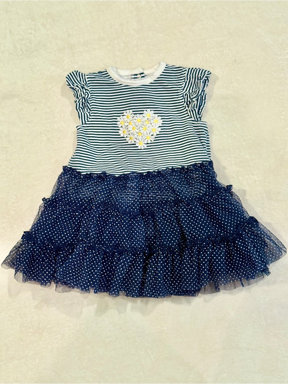 24 months Little Me Navy and White Striped Daisy Heart Tulle one piece Dress